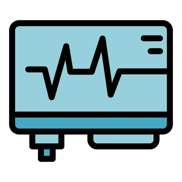 Cardiofréquencemètre Icône Contour Vecteur Battez Pouls Ecg Cardio Couleur Plate — Image vectorielle