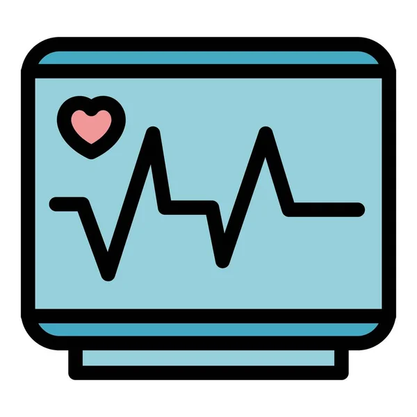Hospital Monitor Cardíaco Icono Contorno Vector Latidos Cardíacos Color Del — Vector de stock