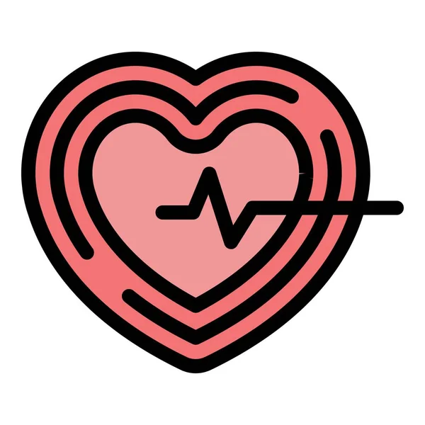 健康なパルスアイコンアウトラインベクトル 人間の心臓が鼓動する モニターEkgカラーフラット — ストックベクタ