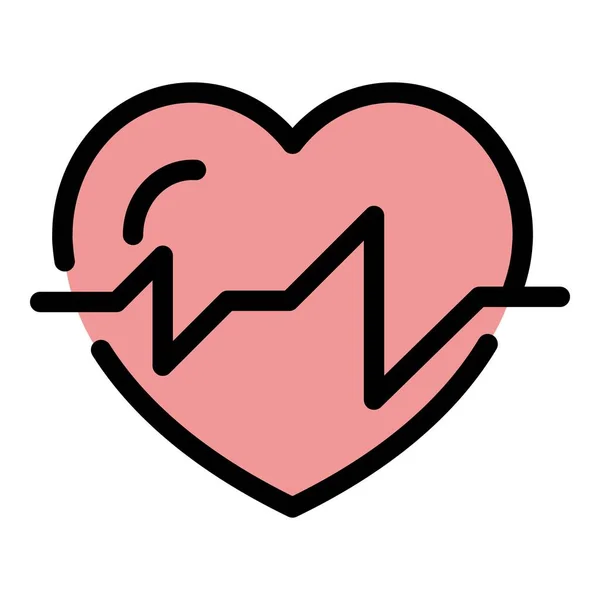 健康なハートビートアイコンアウトラインベクトル ハートビート 心臓麻痺の色フラット — ストックベクタ
