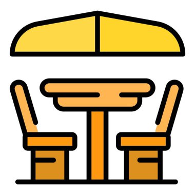 Teras tablosu ikonu ana hatları vektörü. Açık hava pikniği. Tahta masa rengi düz