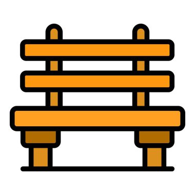 Benç simgesi ana hat vektörü. Tahta sandalye. Park koltuğu rengi düz