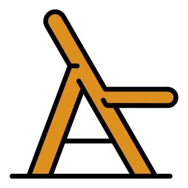 Tahta sandalye ikonu ana hatları vektörünü dinlendir. Taşınabilir katlanabilir sandalye. Kamp açık hava rengi