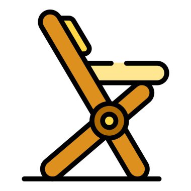 Çocuk koltuğu ikon ana hatları vektörü. Ahşap mobilya Tahta bacak rengi düz