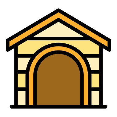 Yavru köpek evi ikonu ana hatları vektörü. Köpek evcil. Hayvan kulübesi rengi düz