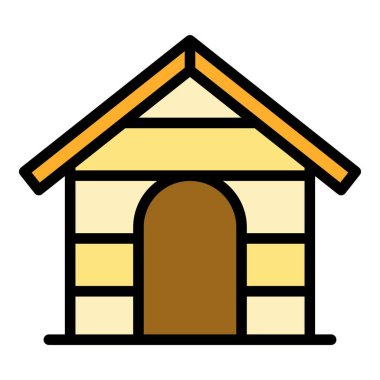 Köpek binası ikon ana hatları vektörü. Evcil hayvan evi. Hayvan barınağı rengi düz