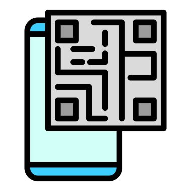 Akıllı telefon barkod ikonu ana hatları vektörü. Telefon şifresi. Qr tarama rengi düz
