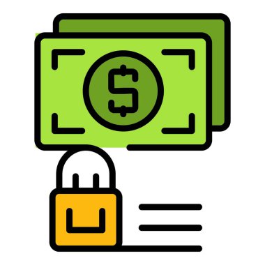 Güvenli para ikonu ana hat vektörü. Nakit ödeme. Güvenli banka rengi