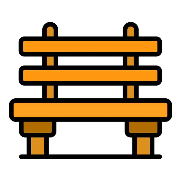 Bench Icon Outline Vector Wood Chair Park Seat Color Flat — Stock Vector
