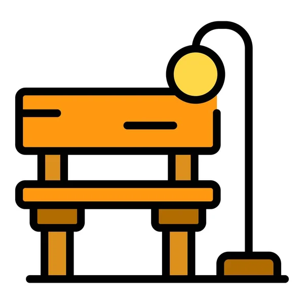 公园座位图标轮廓矢量 木制长椅花园椅子颜色平坦 — 图库矢量图片