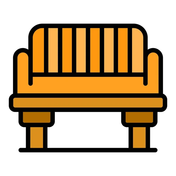 木製ベンチアイコンアウトラインベクトル 公園の席だ 屋外ベンチカラーフラット — ストックベクタ
