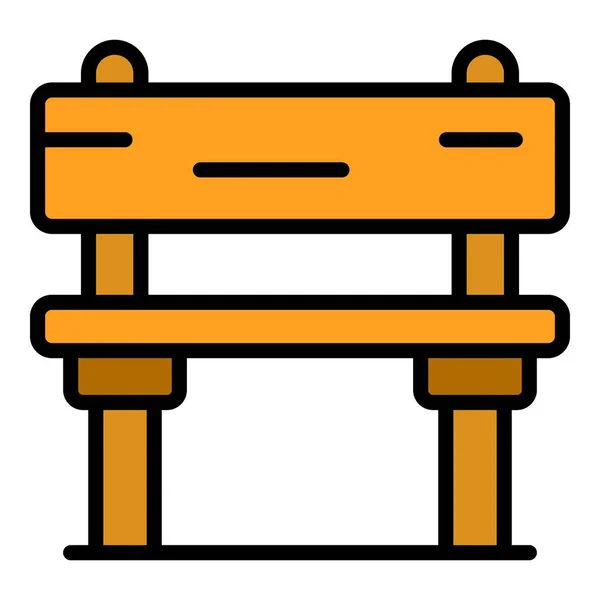 Ikona Ławki Ogrodowej Wektor Zarysu Drewniane Siedzenie Park Krzesło Kolor — Wektor stockowy