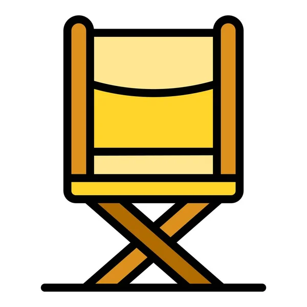 Ikona Krzesła Drewnianego Zarys Wektor Składane Krzesło Obóz Kolor Zewnętrzny — Wektor stockowy