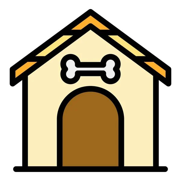 Chien Domestique Chenil Icône Contour Vecteur Une Animalerie Doghouse Bois — Image vectorielle