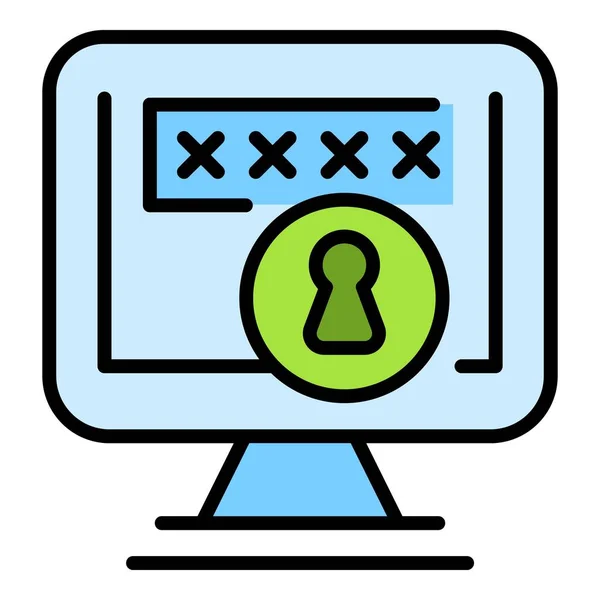 Vetor Contorno Ícone Monitor Privacidade Protecção Dados Dados Segurança Cor — Vetor de Stock