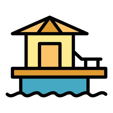 Deniz evi ikonu ana hat vektörü. Villa binası. Ada otelinin rengi düz