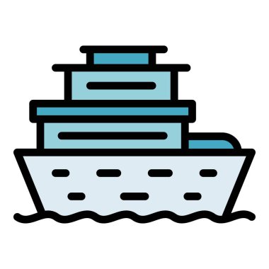 Gemi simgesi ana hat vektörünü takip edin. Deniz teknesi. Deniz yolculuğu rengi düz