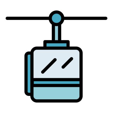 Gondol kaldırma ikonu ana hat vektörü. Kablolu araba. Dağ kablosu rengi düz