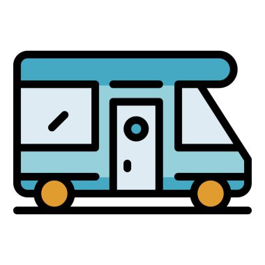 Kamp aracı ikonu ana hat vektörü. Araba yolculuğu. Trip araç rengi düz