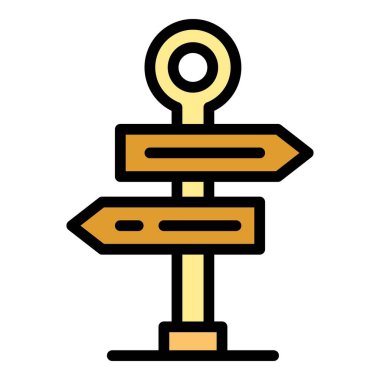 Seyahat göstergesi simgesi ana hat vektörü. Yol tarifi. Tahta ok rengi düz