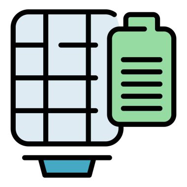 Güneş pili ikonu dış hat vektörü. Güç enerjisi. Elektrik sistemi rengi düz