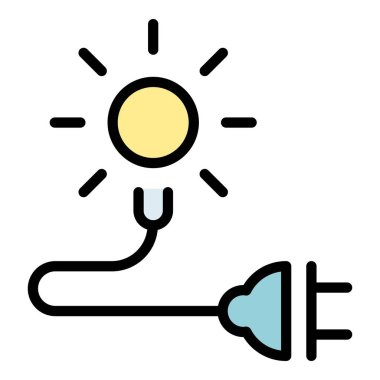 Güneş ışığı ikonu ana hat vektörü. Güneş enerjisi. Güneş paneli rengi düz