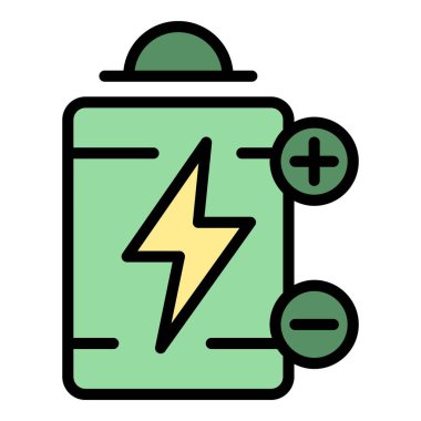 Eko batarya ikonu ana hat vektörü. Enerji gücü. Geri dönüşüm endüstrisi rengi düz