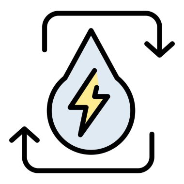 Yenilenebilir su enerjisi ikonu ana hat vektörü. Eko güç. Geri dönüşüm endüstrisi rengi düz