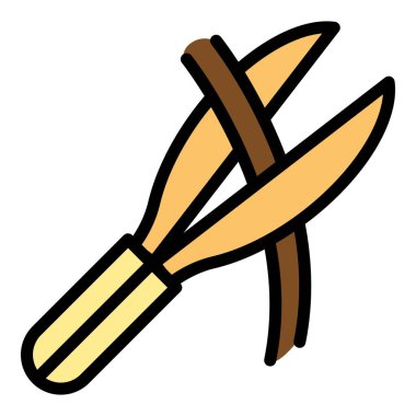 Ağaç budama simgesi ana hat vektörü. Bahçe bakımı. Bitki makineleri rengi düz