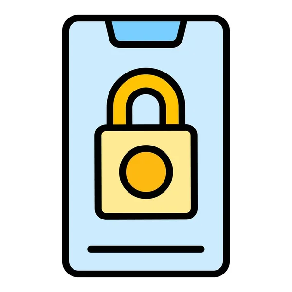 Lås Smartphone Ikon Kontur Vektor Telefonen Säkrad Lösenordsinformation Färg Platt — Stock vektor