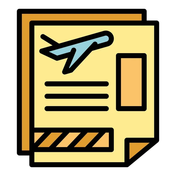 Plane Boarding Paper Icon Outline Vector Ticket Pass Airplane Flight — Stock Vector