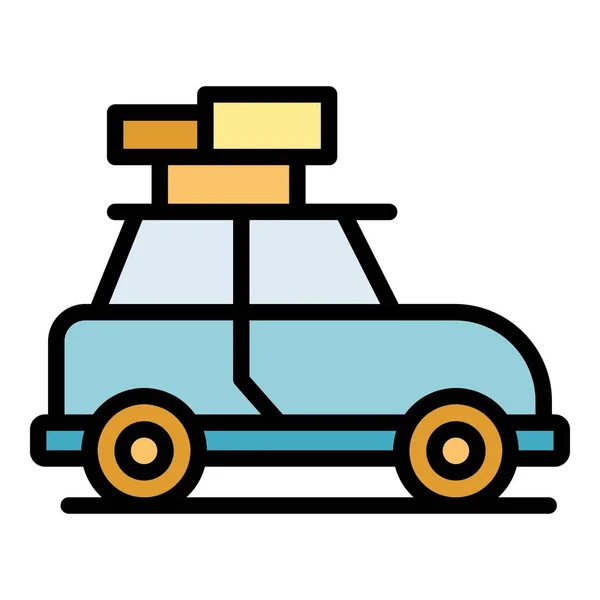 Travel Car Icon Outline Vector Family Vehicle Vacation Automobile Color — Stock Vector