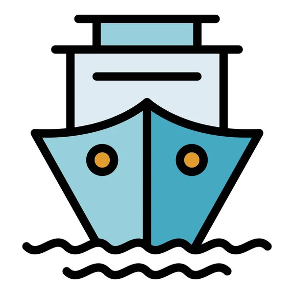 Ikona Statku Wycieczkowego Wektor Zarysu Statek Morski Podróż Żagiel Kolor — Wektor stockowy