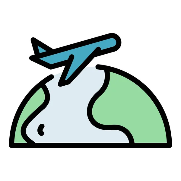 平面旅アイコンアウトラインベクトル 飛行機旅行 航空機の乗客の色フラット — ストックベクタ
