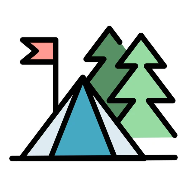 Zeltsymbole Umreißen Vektor Camp Touristen Sommer Abenteuer Farbe Flach — Stockvektor