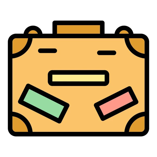 Umrissvektor Für Reisekoffer Symbole Touristischer Urlaub Reisetasche Farbe Flach — Stockvektor