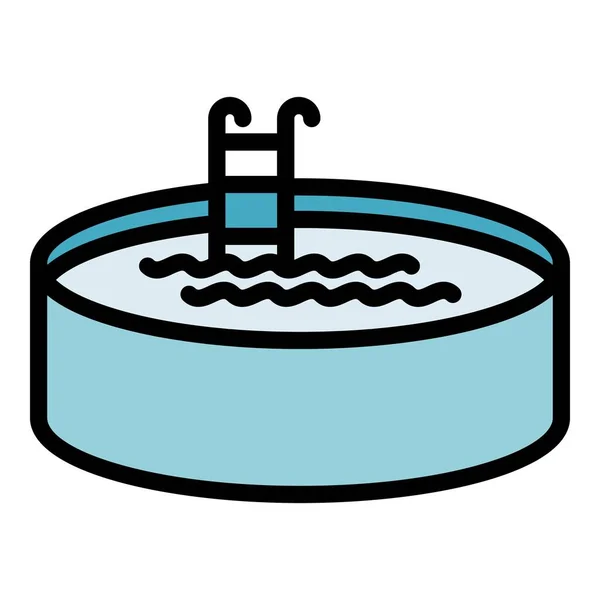 円形プールアイコンアウトラインベクトル 水泳ボール インフレータブルマットレスカラーフラット — ストックベクタ