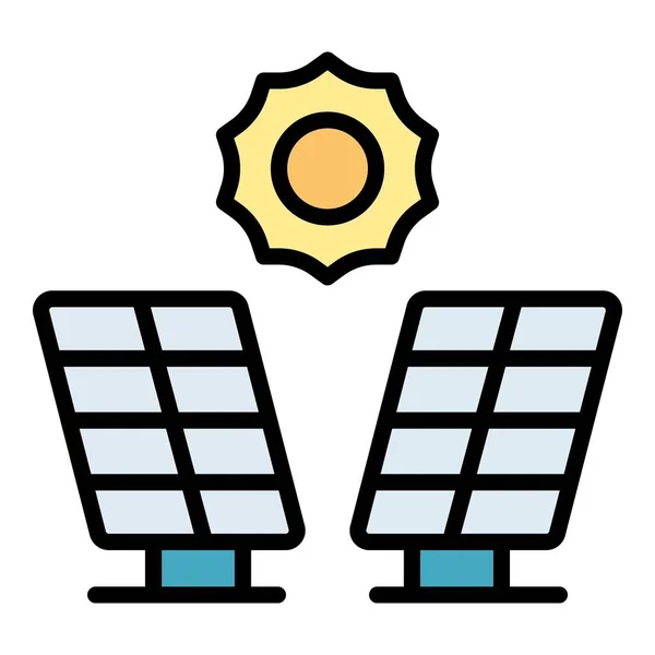 Zonnepaneel Icoon Omtrek Vector Zonne Energie Zonlicht Macht Kleur Plat — Stockvector