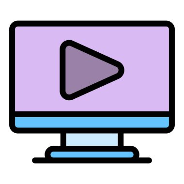 Bilgi çevrimiçi rota ikonu ana hatları vektörü. Mesafe eğitimi. Dijital eğitim rengi düz