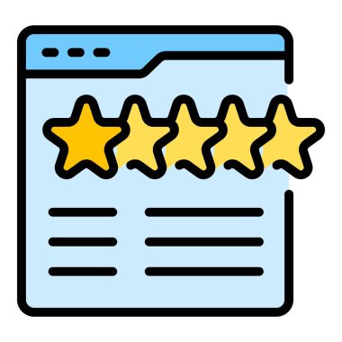 Yıldız gözden geçirme simgesi ana hatları vektörü. Müşteri memnuniyeti. Hizmet oranı rengi düz