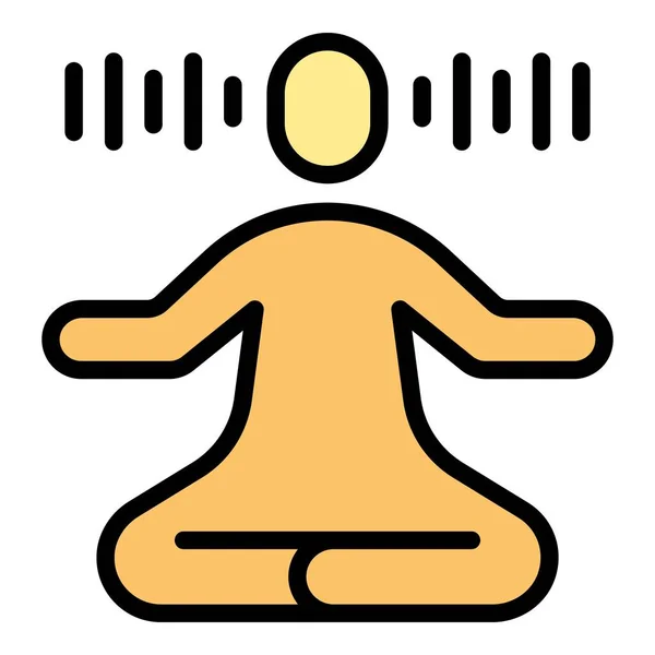Humain Méditer Icône Contour Vecteur Yoga Relax Esprit Sain Couleur — Image vectorielle