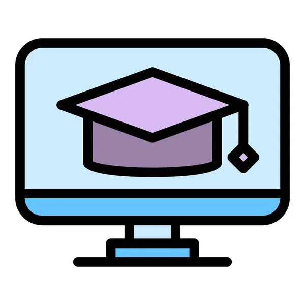 オンライン学位コースアイコンアウトラインベクトル ウェブ教育 ビデオレッスンカラーフラット — ストックベクタ
