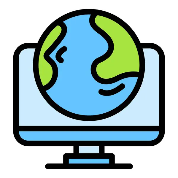 Globaler Umrissvektor Für Das Icon Des Studiengangs Online Bildung Digital — Stockvektor