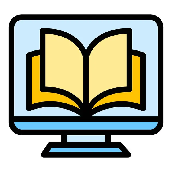 Monitor Book Icon Outline Vector School Library Computer Literature Color — Stock Vector