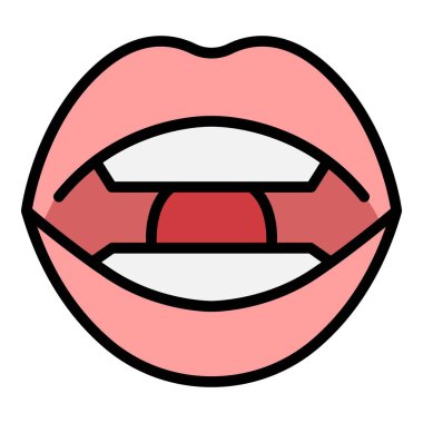 Dil diksiyon simgesi ana hatları vektörü. Ağız terapisi. Konuşan dil rengi düz