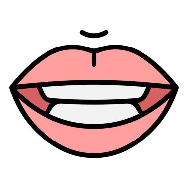 Konuşma ikonu dış hat vektörü. Yüz tanıma. Ağız konuşma rengi düz