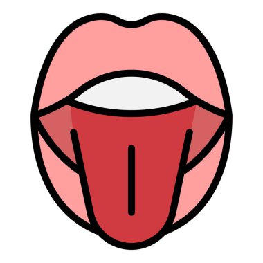 Ağız animasyon ikonu ana hat vektörü. Dudak telaffuzu. Yüz ifadesi rengi düz