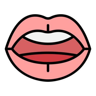 Ağız senkronizasyonu ikon ana hatları vektörü. Alfabe ifadesi. Dudak canlandırma rengi düz