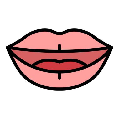 Konuşan ağız senkronize ikon ana hatları vektörü. Dudak telaffuzu. İfade konuşma rengi düz