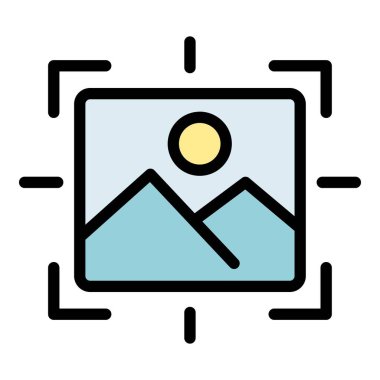 Resim odaklı dış hat vektörü. Kamera hedefi. Çerçeve rengini düz vur